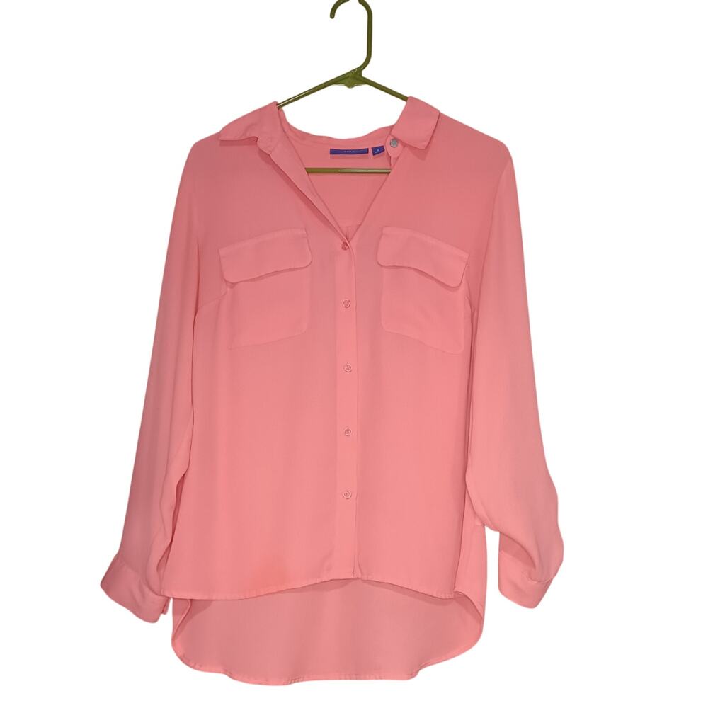 Apt. 9 Women's Coral Pink Roll-Tab Button-Front Blouse Size M